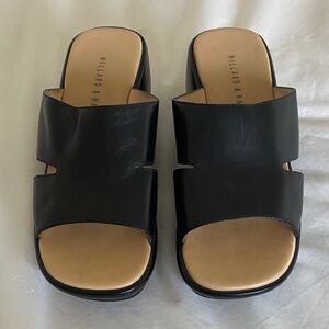 Hillard & Hanson Black Leather Women's Mule Wedge Sandals - Size 7.5